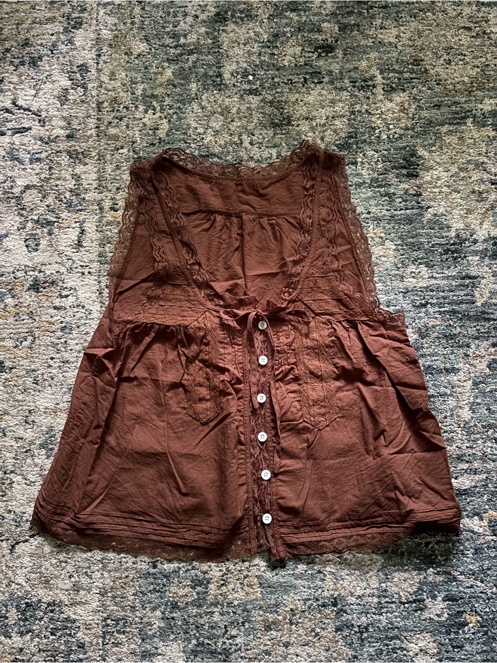 Brown Lace-Trim Tank Top